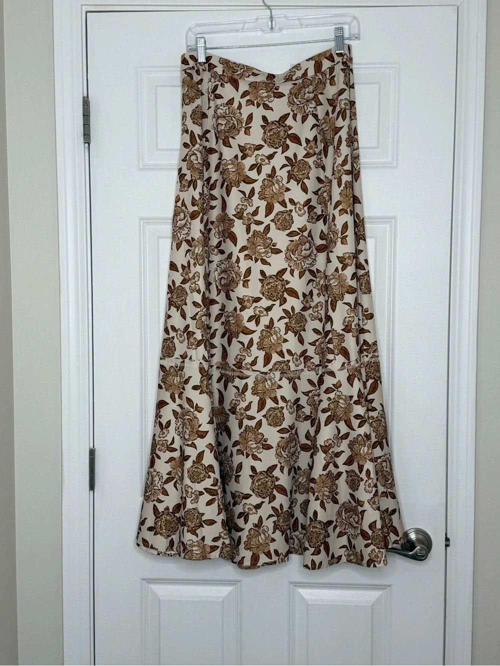 Neutral Floral Midi Skirt Romantic Cottagecore A-Line Skirt - Picture 2 of 12